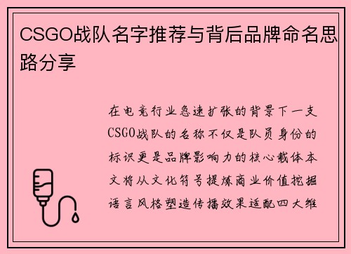 CSGO战队名字推荐与背后品牌命名思路分享